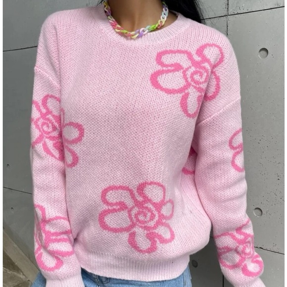 New Pink floral print sweater - Picture 3 of 6